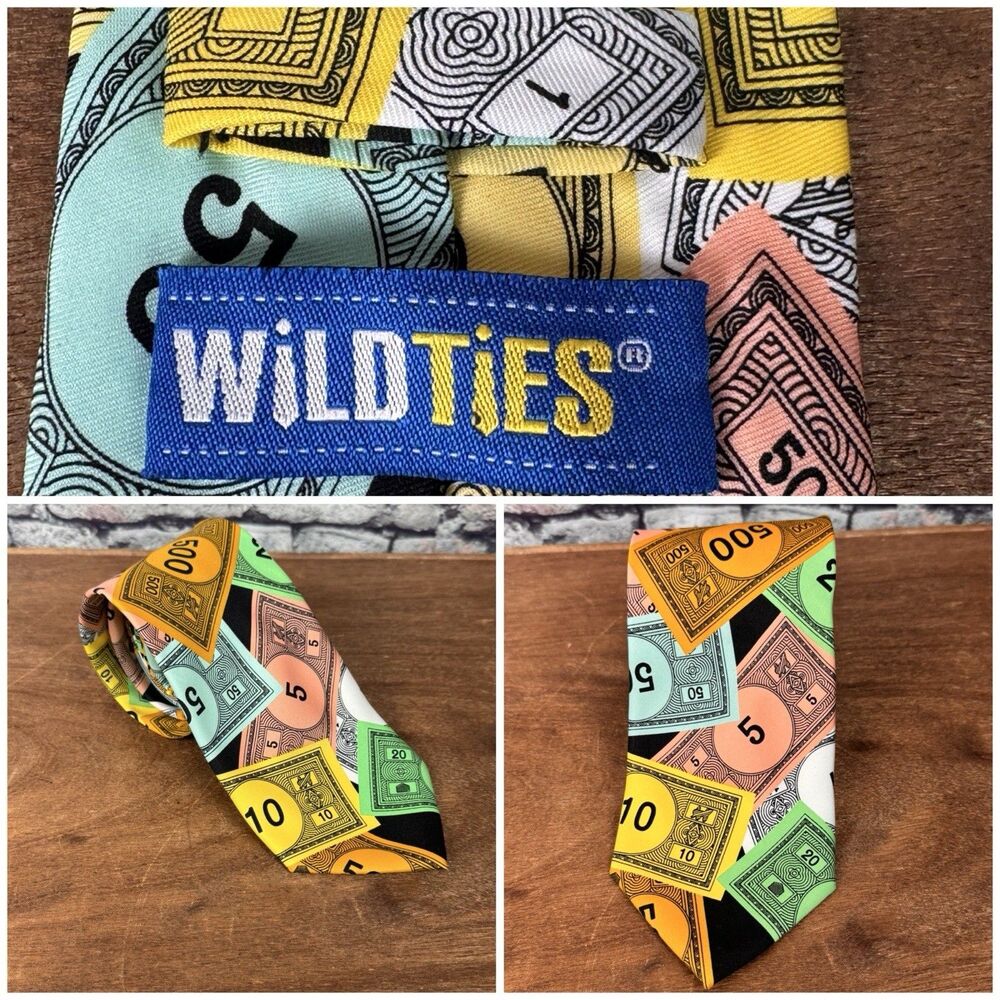 Monopoly Novelty All Over Money Print Long Neck Tie Wild Ties 66" Microfiber